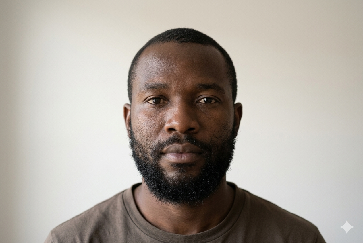 The same man, beard visibly fuller and more evenly filled in